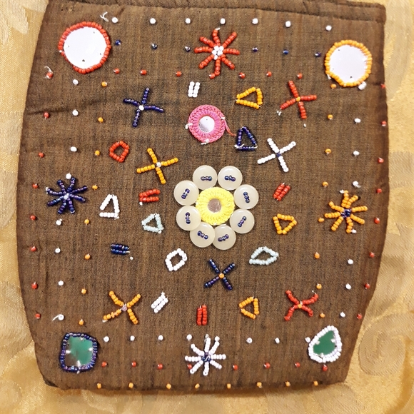 Artsy Boho Floral Beaded Brown Fabric Handbag - Picture 7 of 8